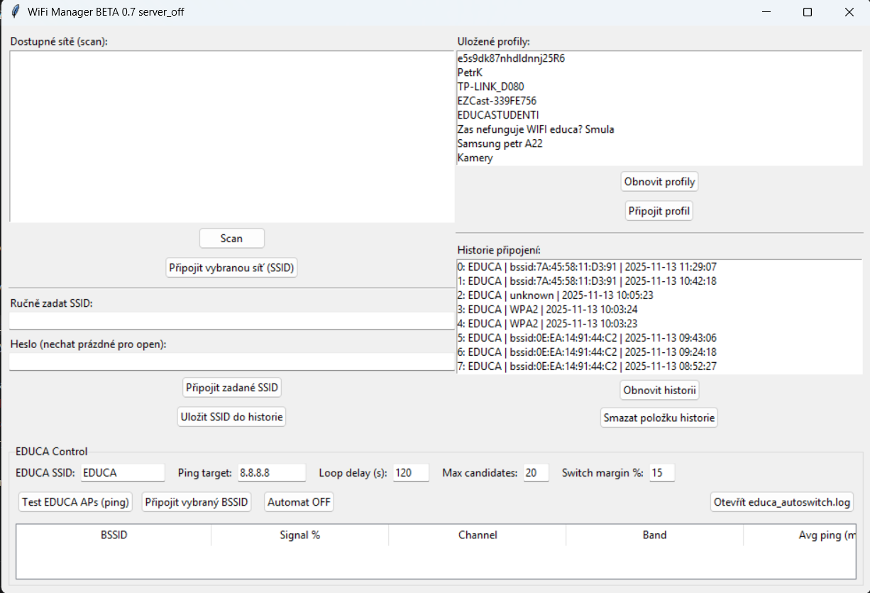 Náhled programu WiFi Manager BETA